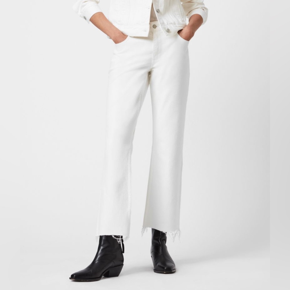 All Saints White Barely Cropped Bootcut Raw Hem Cotten Blend Jeans - Size 27